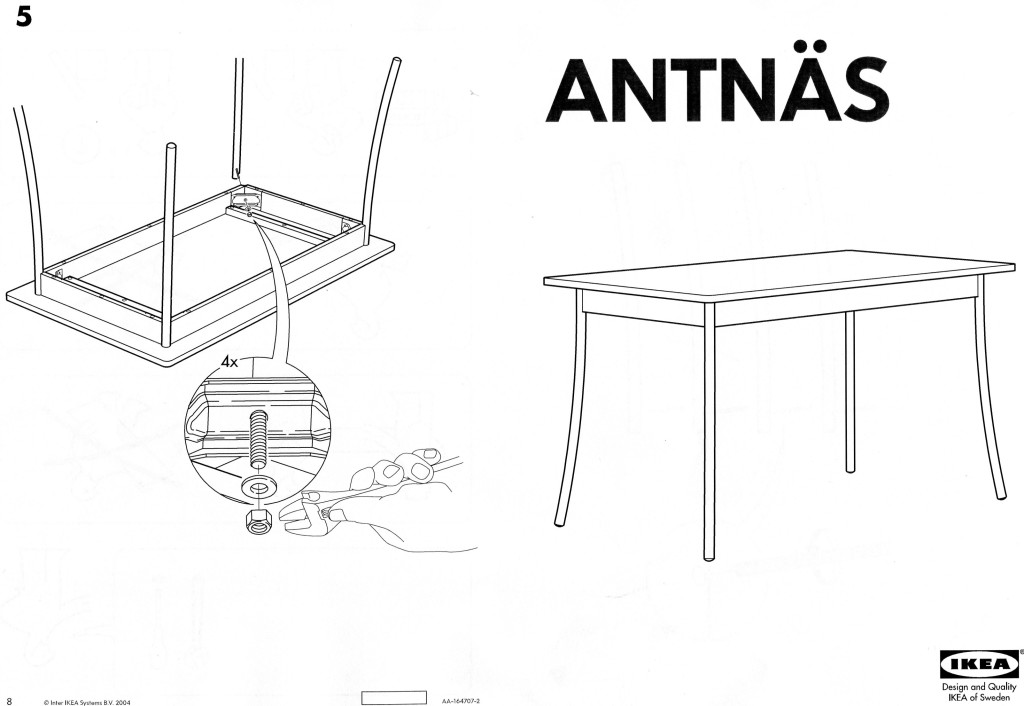 Illustration of aset of assembly instructions for an Ikea table.